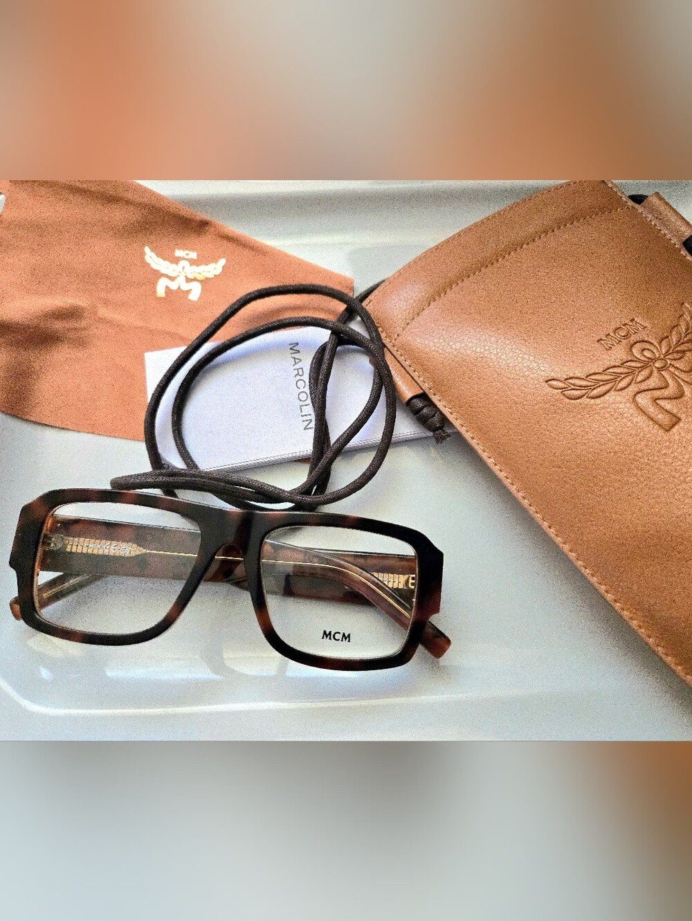 MCM Brown Tortoiseshell Rectangular Eyeglass Frames - Picture 2 of 4